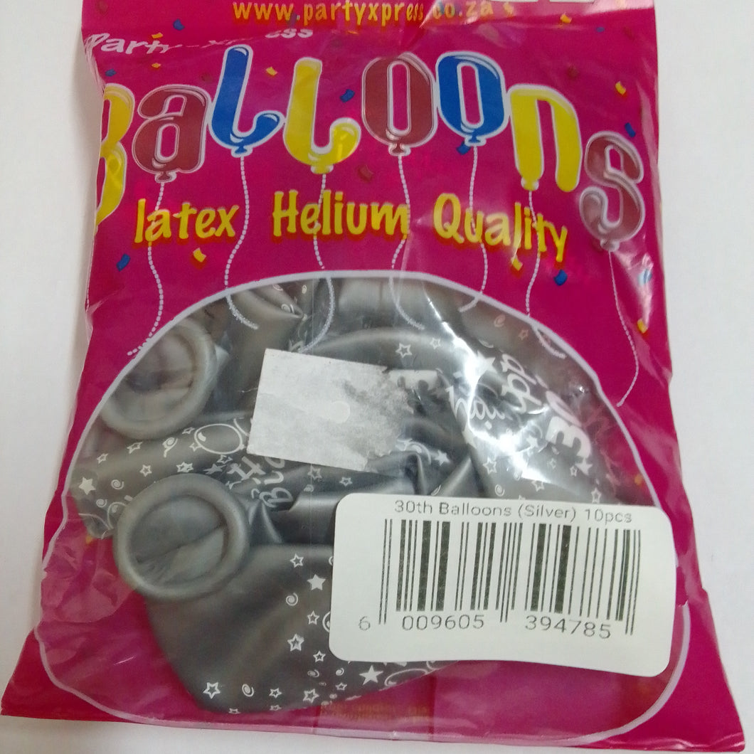 30th Latex Helium Balloons (10pcs)