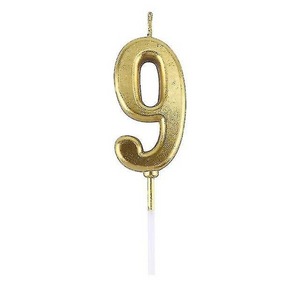Gold Number Chrome Candle "9"